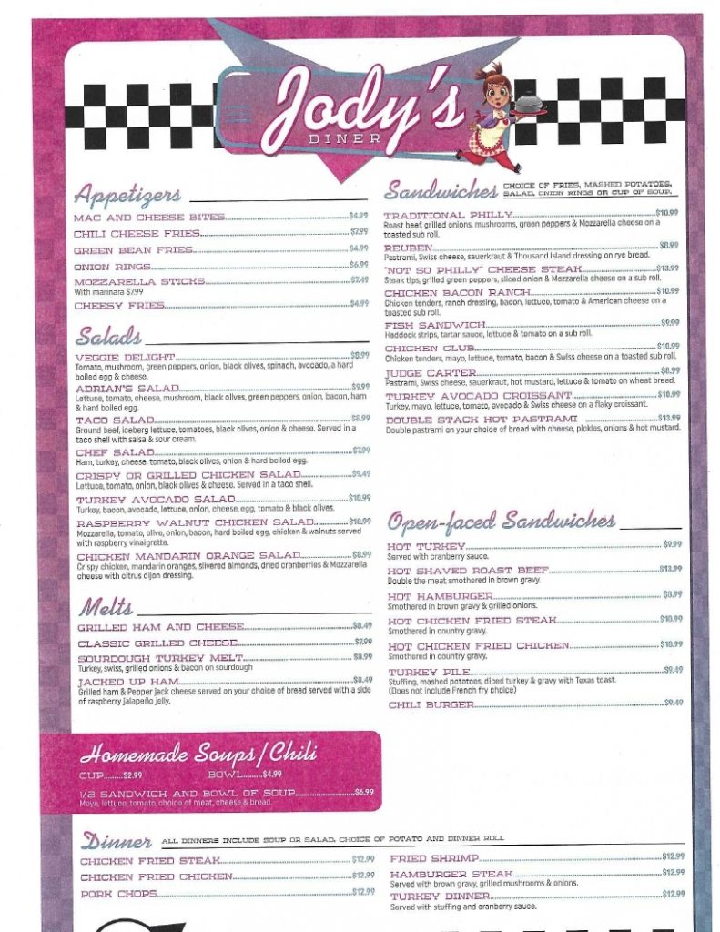 Jody's Diner Menu Page 2